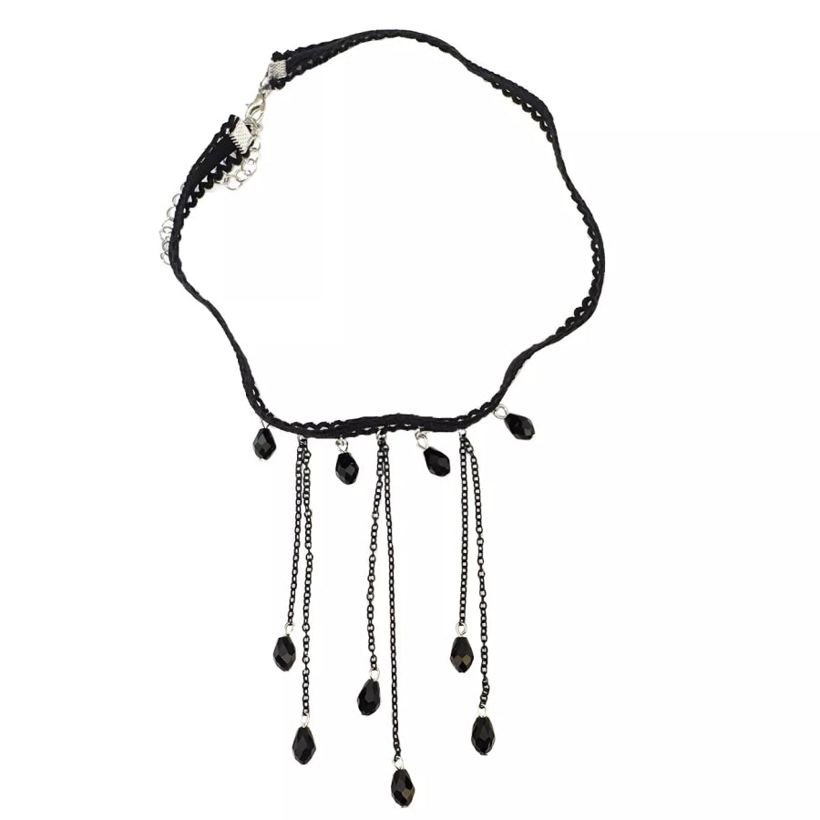 Gothic Lace Choker Necklace with Teardrop Dangle Charms Apparel and Accessories