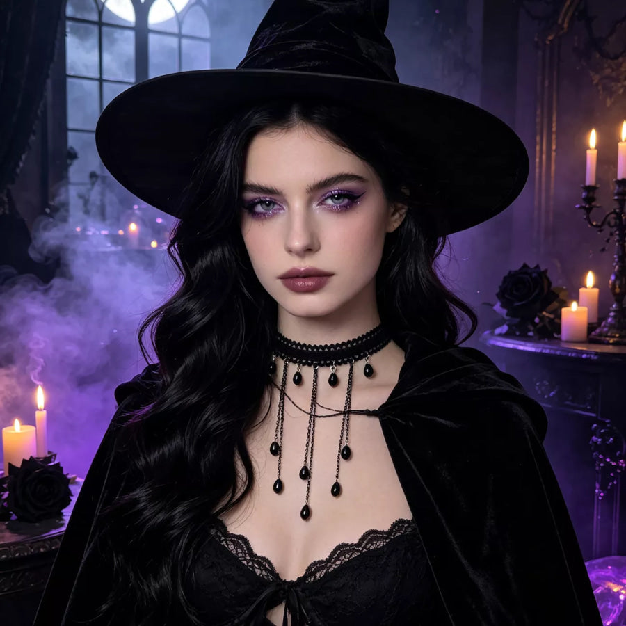 Gothic Lace Choker Necklace with Teardrop Dangle Charms Apparel and Accessories