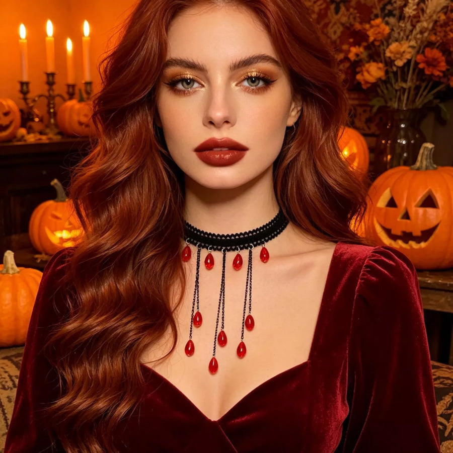 Gothic Lace Choker Necklace with Teardrop Dangle Charms Apparel and Accessories