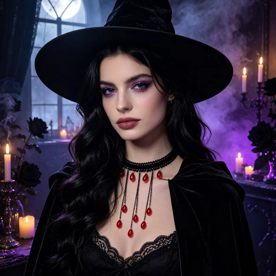 Gothic Lace Choker Necklace with Teardrop Dangle Charms Apparel and Accessories