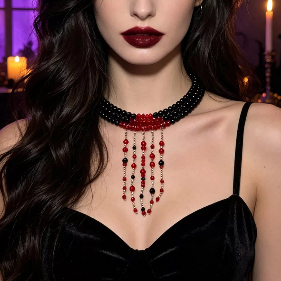 Gothic Multi-Layered Beaded Necklace Apparel and Accessories