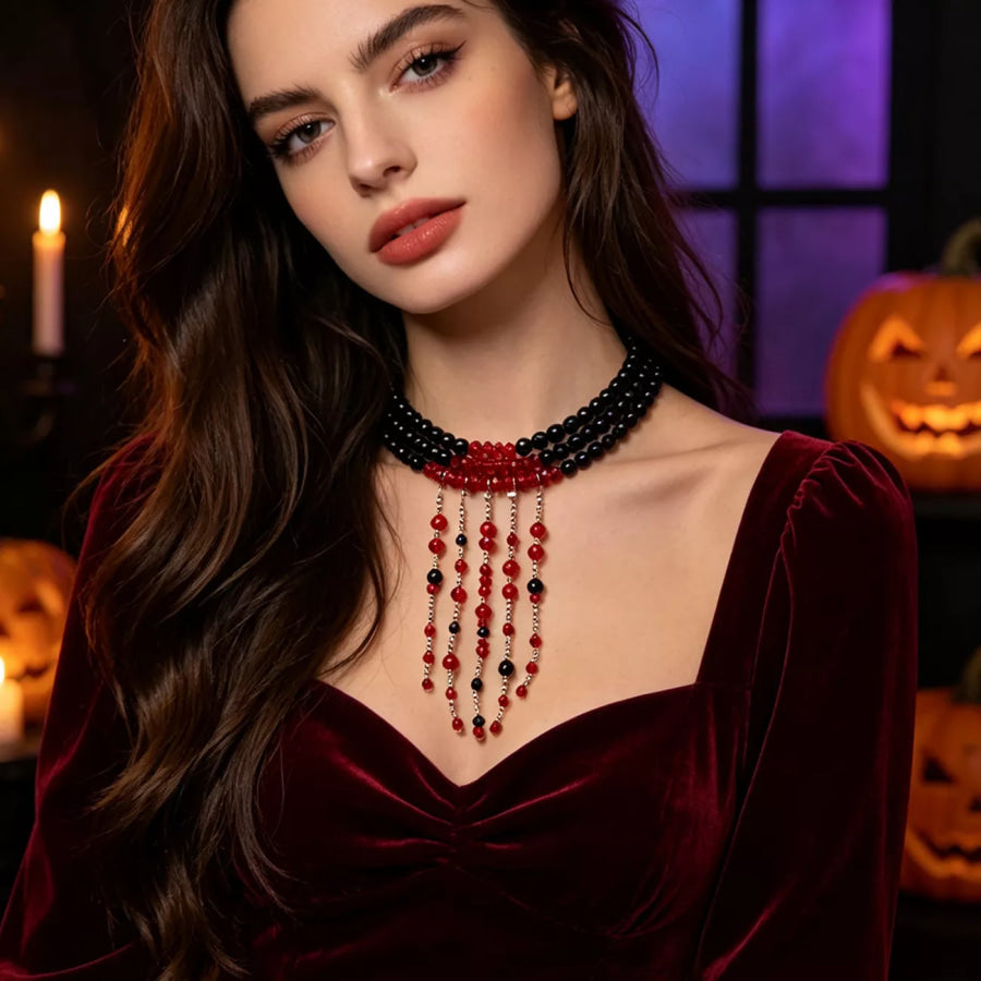 Gothic Multi-Layered Beaded Necklace Apparel and Accessories