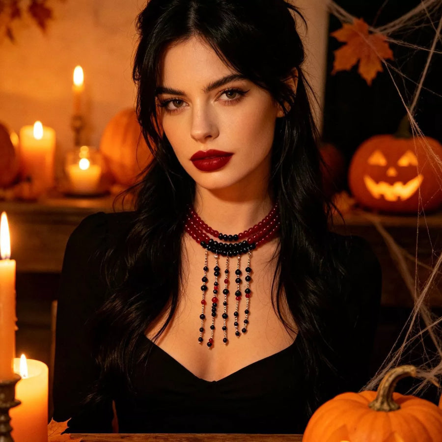 Gothic Multi-Layered Beaded Necklace Apparel and Accessories