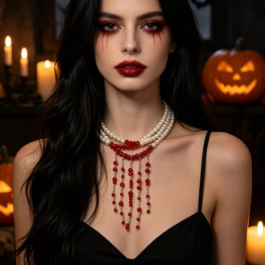 Gothic Multi-Layered Beaded Necklace Apparel and Accessories