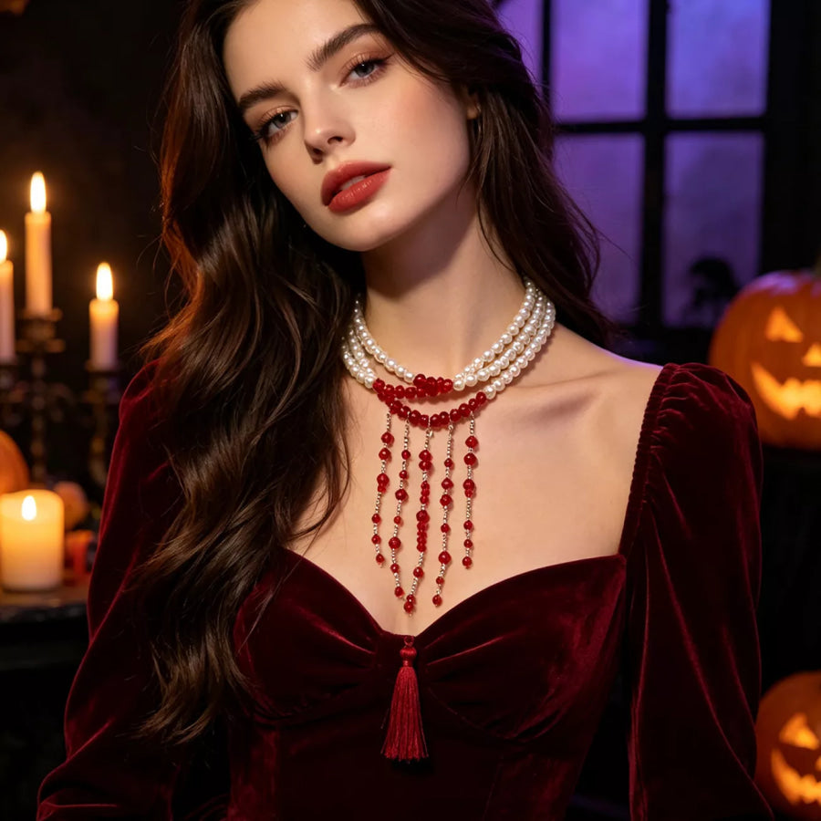 Gothic Multi-Layered Beaded Necklace Apparel and Accessories