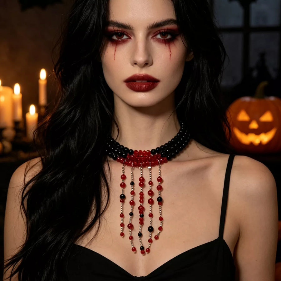 Gothic Multi-Layered Beaded Necklace Black / One Size Apparel and Accessories