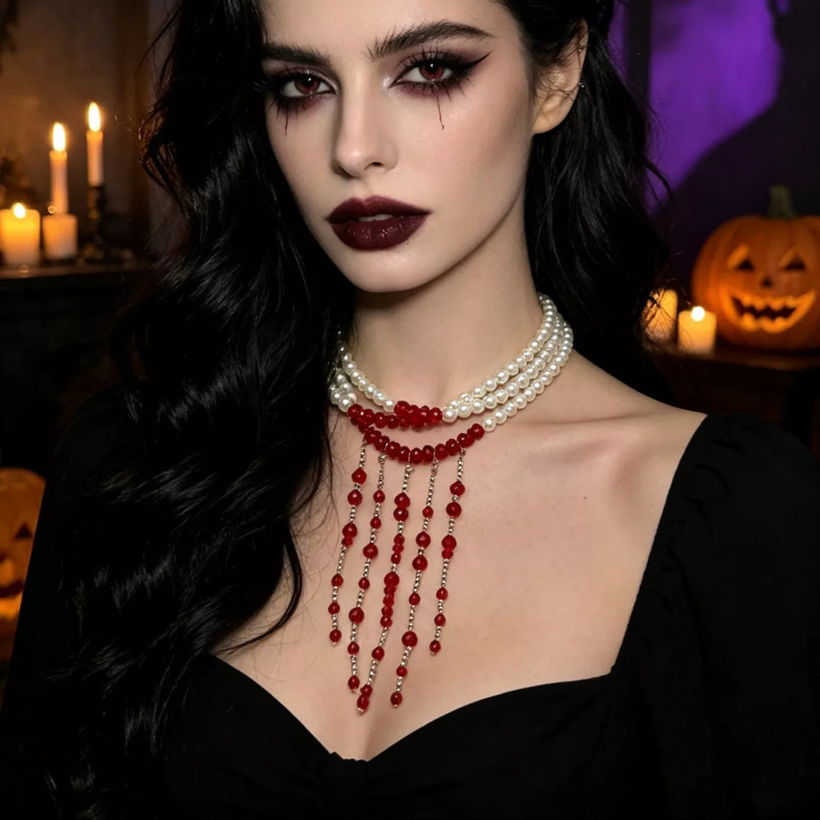 Gothic Multi-Layered Beaded Necklace White / One Size Apparel and Accessories