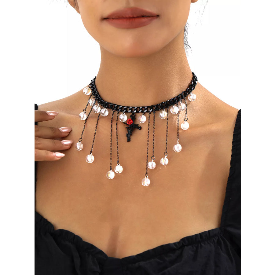 Gothic Rose Cross Dangle Necklace Black / onesize Apparel and Accessories