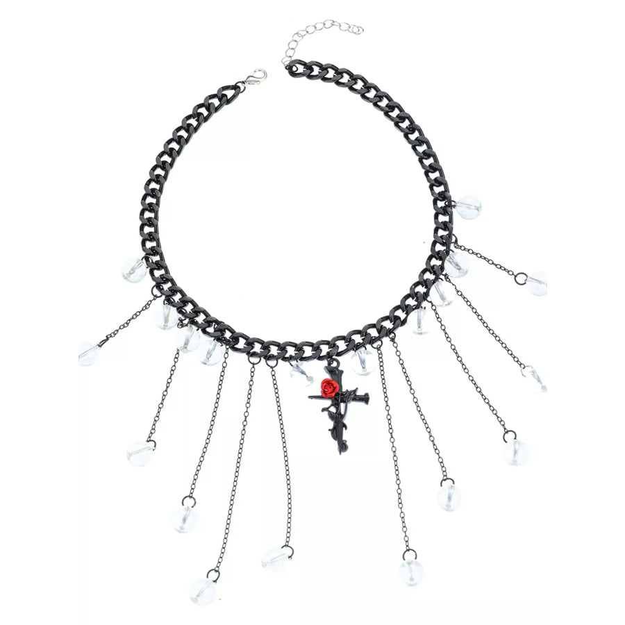 Gothic Rose Cross Dangle Necklace Black / onesize Apparel and Accessories