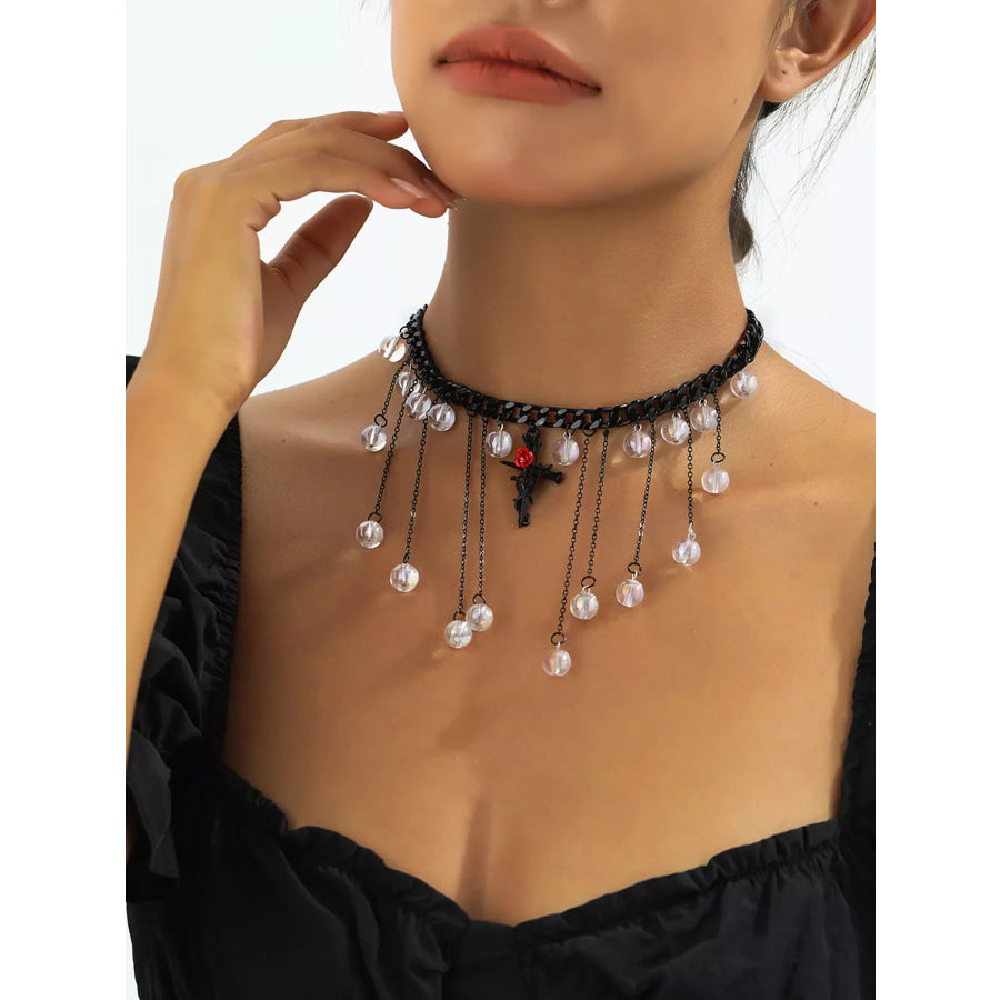 Gothic Rose Cross Dangle Necklace Black / onesize Apparel and Accessories