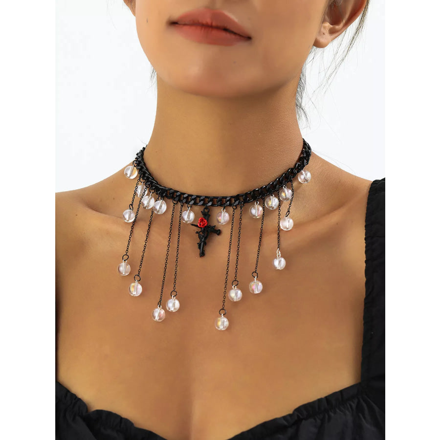 Gothic Rose Cross Dangle Necklace Black / onesize Apparel and Accessories