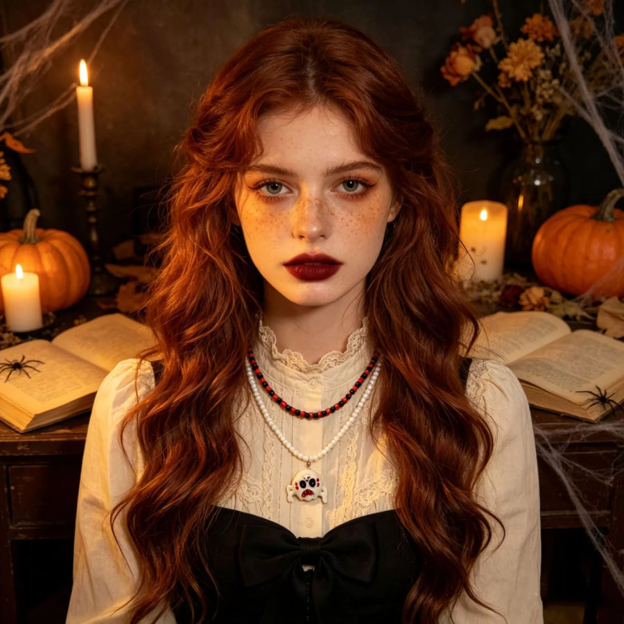 Gothic Skull Bead Double Layered Necklace White / One Size Apparel and Accessories