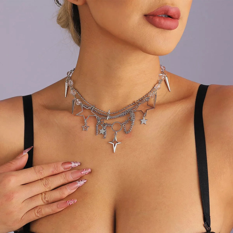 Gothic Star and Cross Charm Choker Necklace Silver / onesize Apparel and Accessories