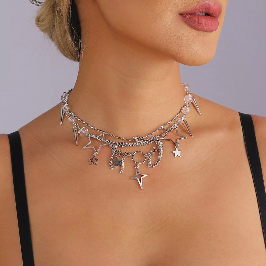 Gothic Star and Cross Charm Choker Necklace Silver / onesize Apparel and Accessories