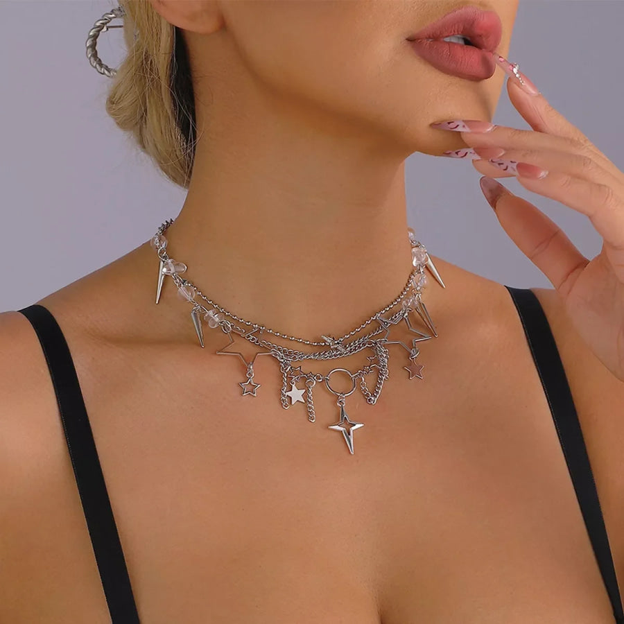 Gothic Star and Cross Charm Choker Necklace Silver / onesize Apparel and Accessories