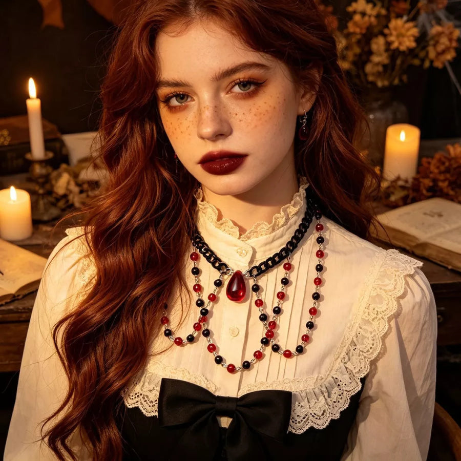 Gothic Vampire Beaded Teardrop Necklace Black / One Size Apparel and Accessories