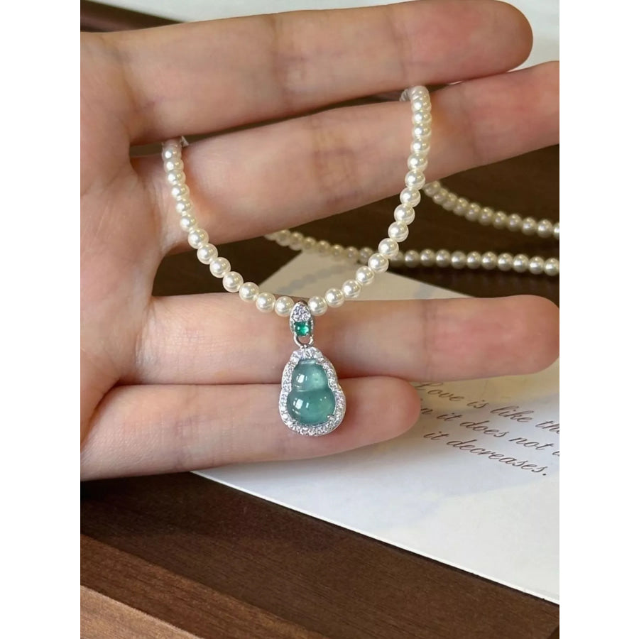 Gourd Pendant Pearl Necklace Silver / One Size Apparel and Accessories
