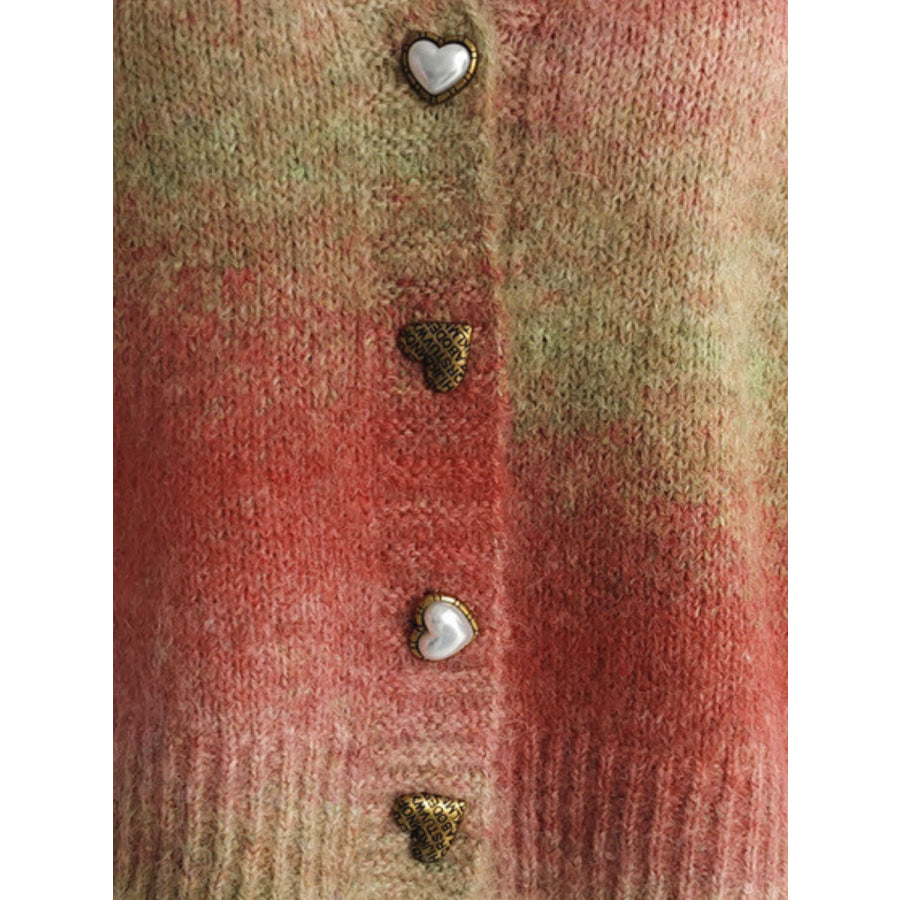 Gradient Heart Shape Button V-Neck Cardigan Apparel and Accessories