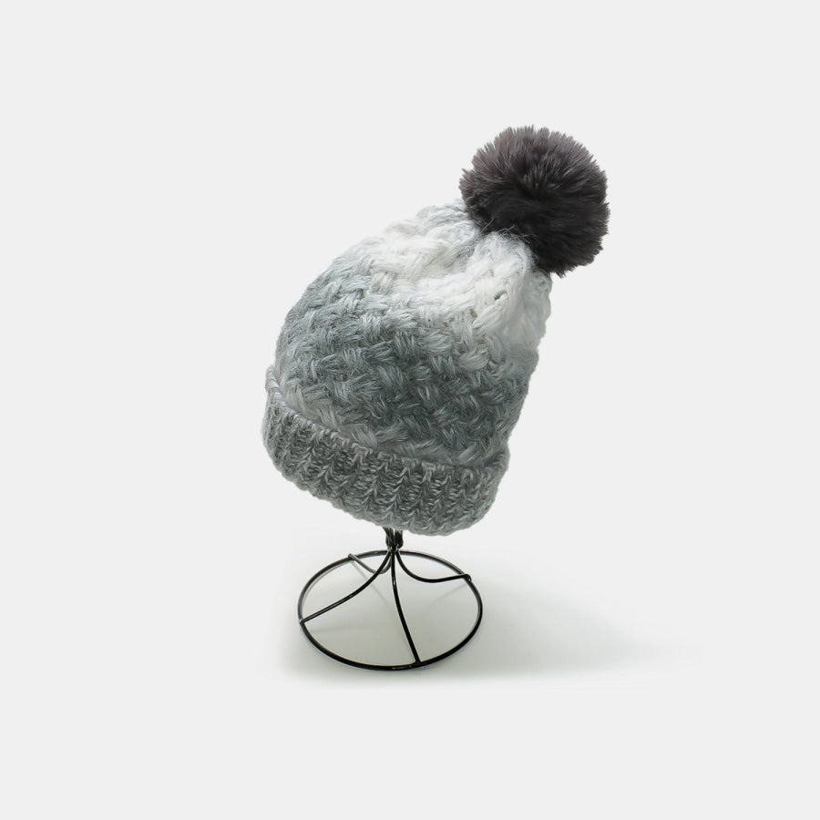 Gradient Knit Hat with Pompom Gray / One Size Apparel and Accessories