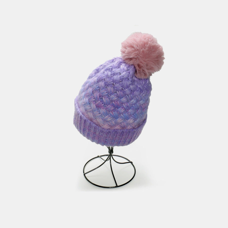 Gradient Knit Hat with Pompom Lavender / One Size Apparel and Accessories