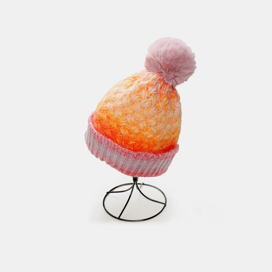 Gradient Knit Hat with Pompom Orange / One Size Apparel and Accessories