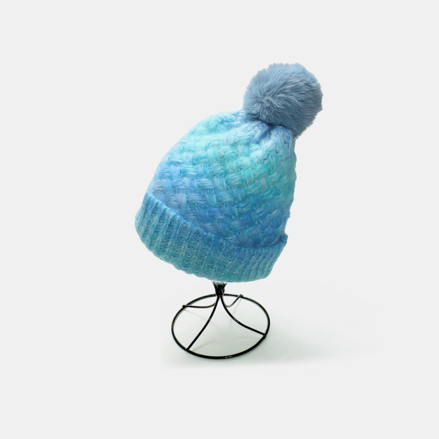 Gradient Knit Hat with Pompom Pastel Blue / One Size Apparel and Accessories