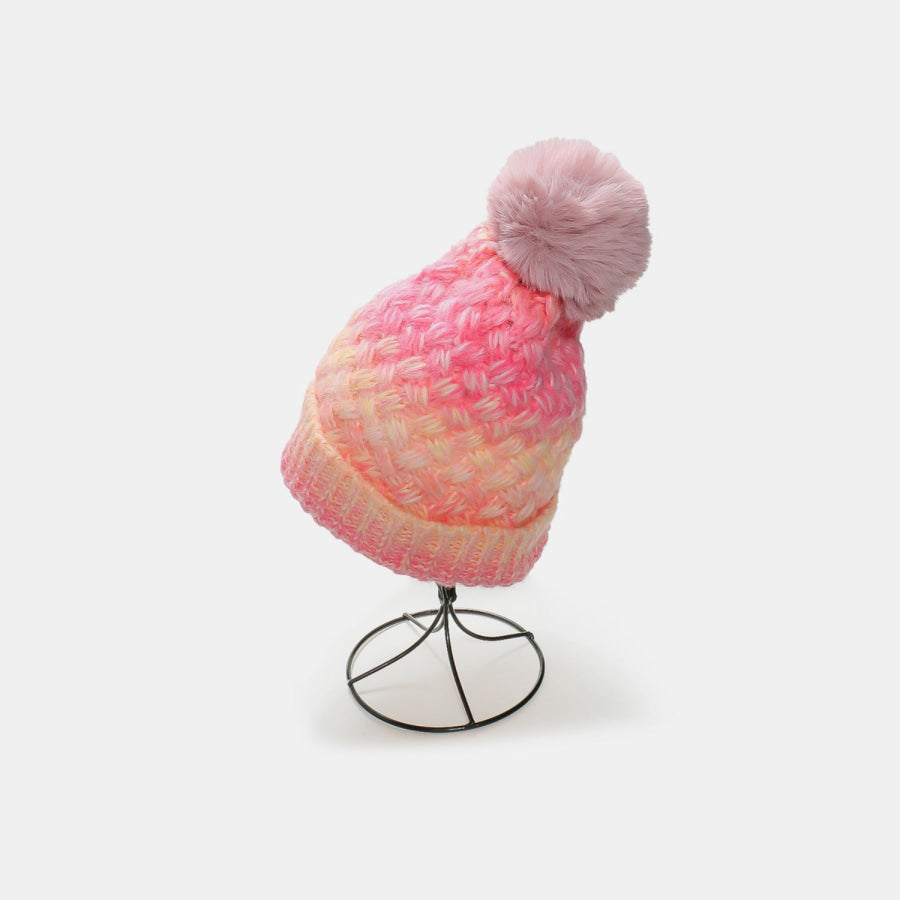 Gradient Knit Hat with Pompom Pink / One Size Apparel and Accessories