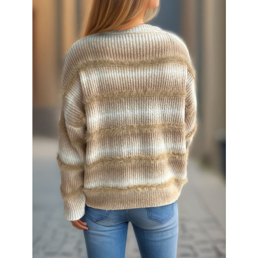 Gradient Round Neck Dropped Shoulder Sweater Apparel and Accessories