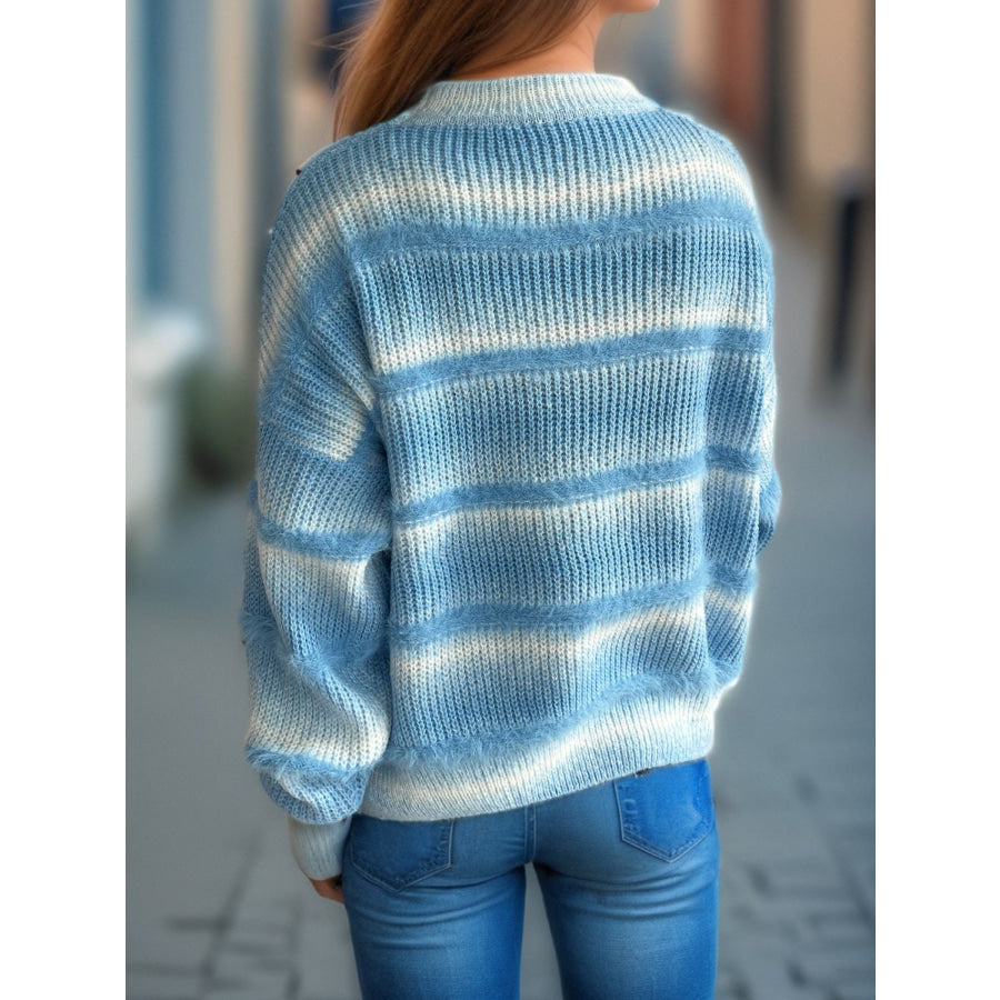 Gradient Round Neck Dropped Shoulder Sweater Apparel and Accessories