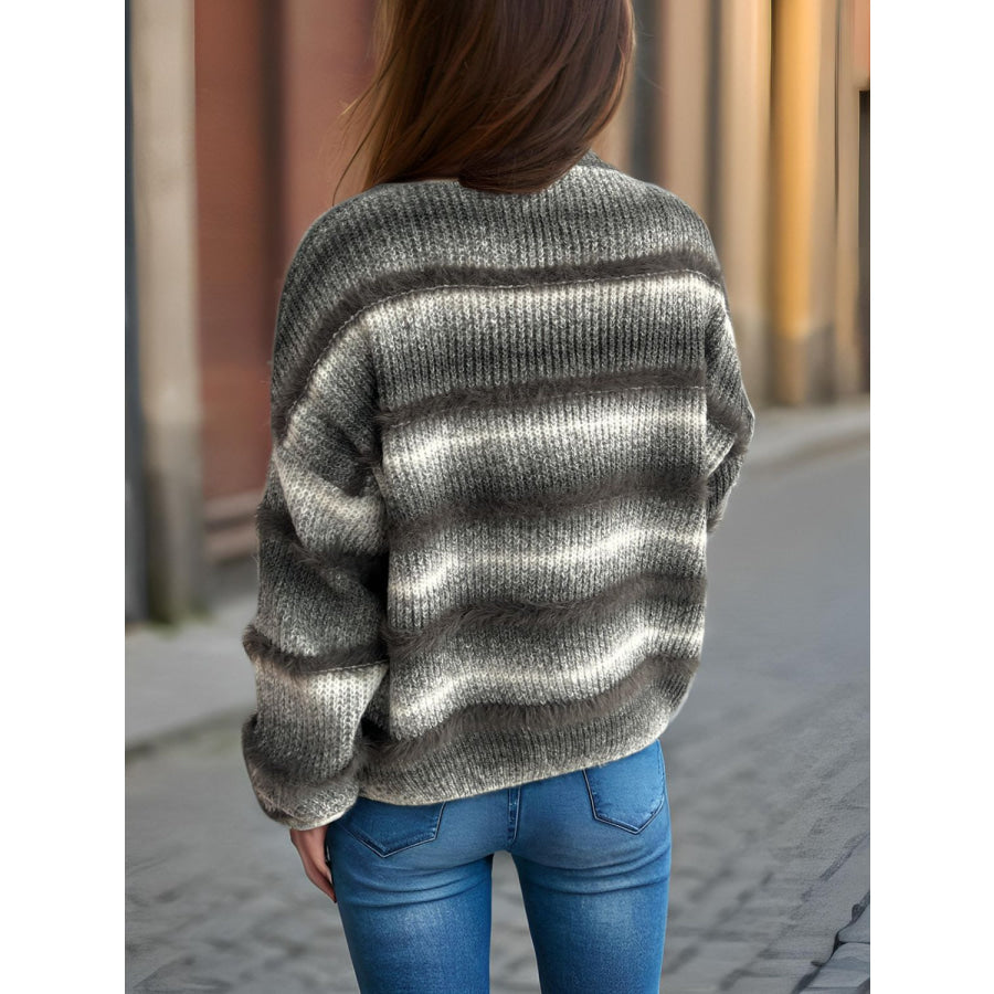 Gradient Round Neck Dropped Shoulder Sweater Apparel and Accessories