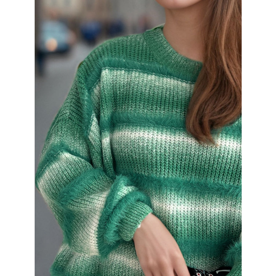 Gradient Round Neck Dropped Shoulder Sweater Apparel and Accessories