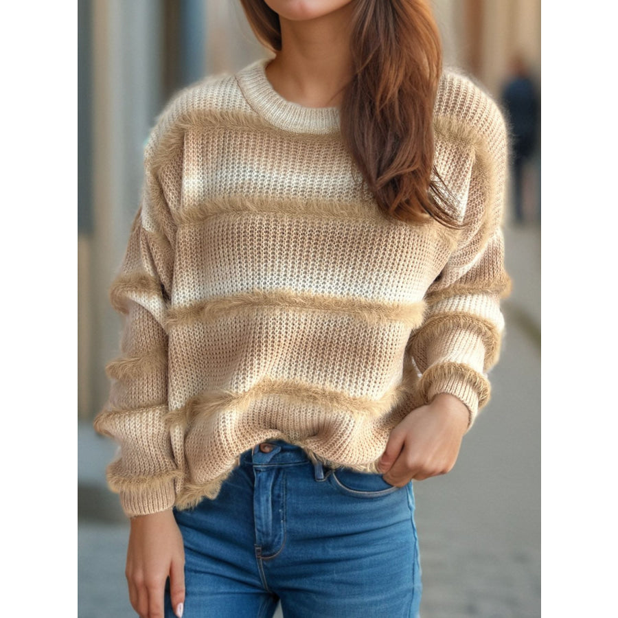 Gradient Round Neck Dropped Shoulder Sweater Apparel and Accessories