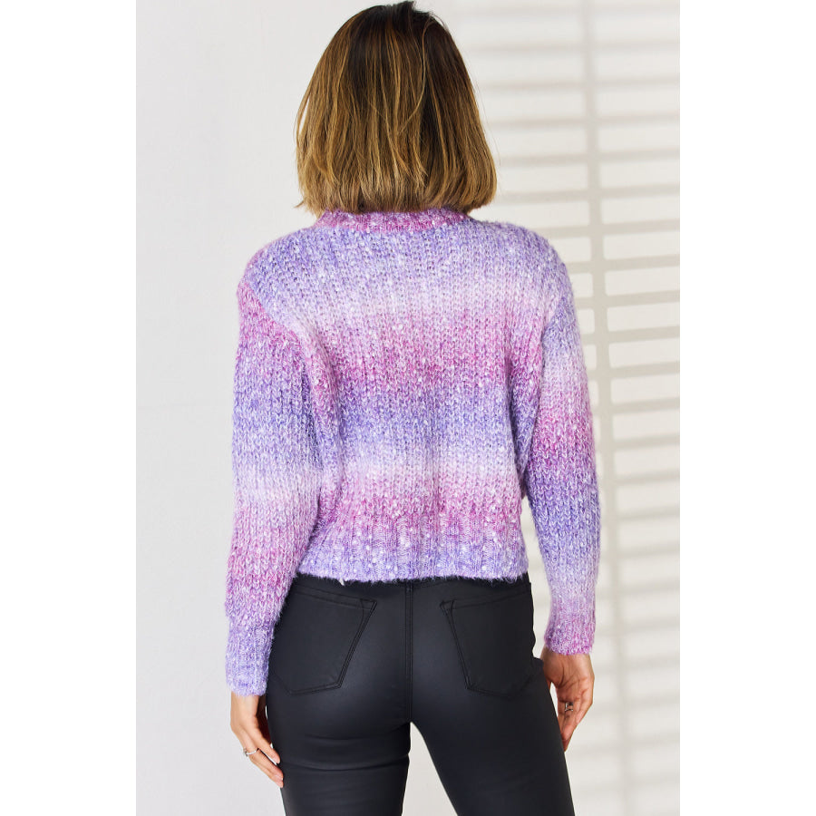 Gradient Round Neck Long Sleeve Sweater Heliotrope Purple / S Apparel and Accessories