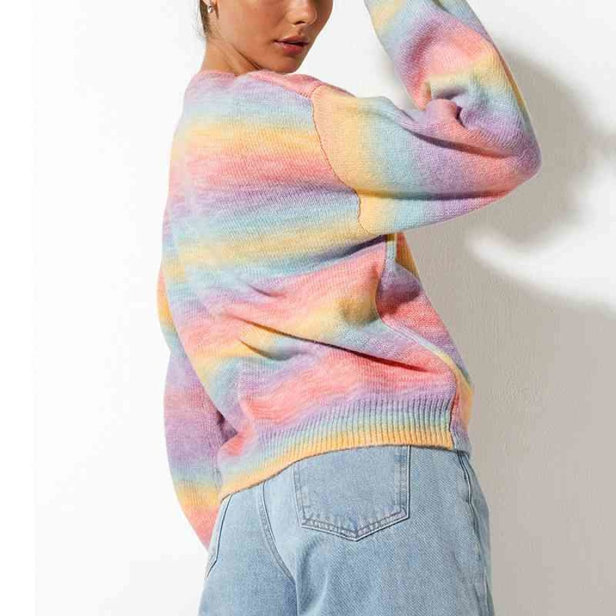 Gradient Round Neck Long Sleeve Sweater Blush Pink / S