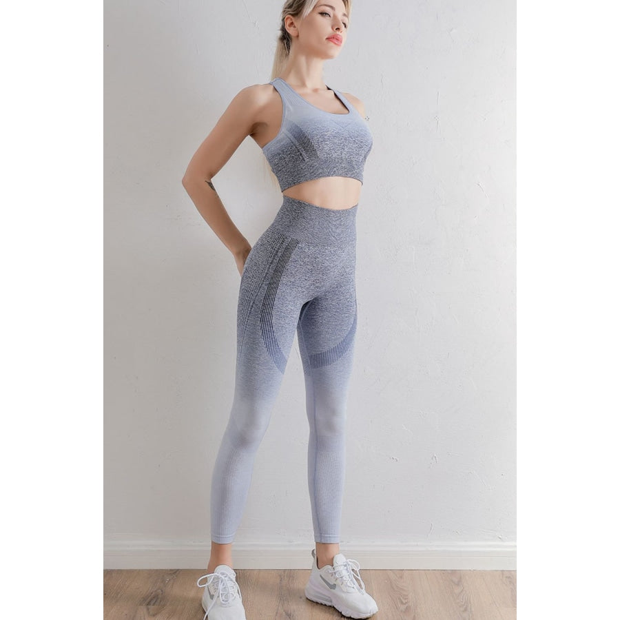 Gradient Sports Bra and Leggings Set Grey/Blue / S