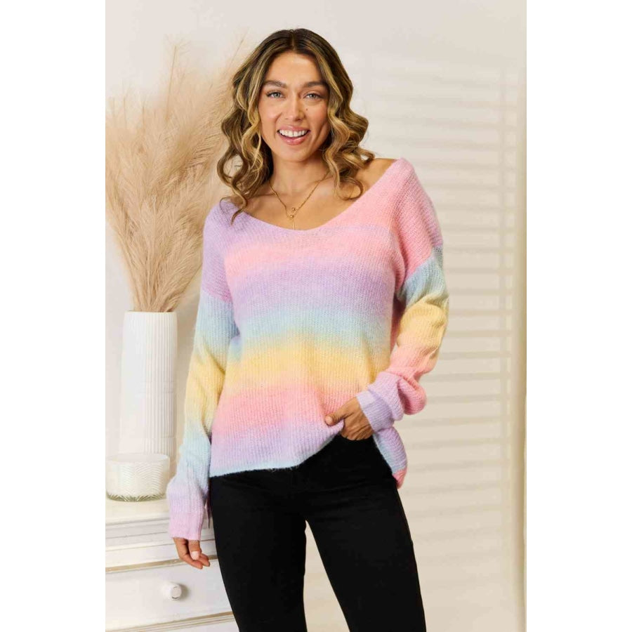 Gradient V-Neck Sweater Blush Pink / S