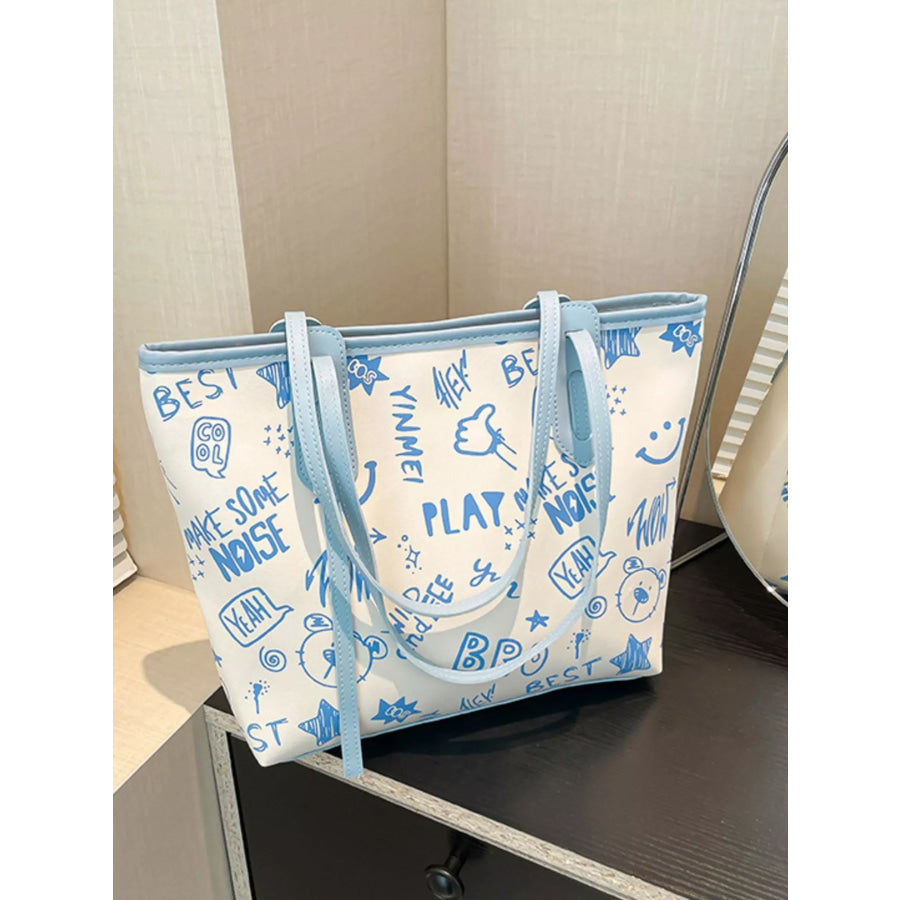Graffiti Print Casual Tote Bag Blue / One Size Apparel and Accessories