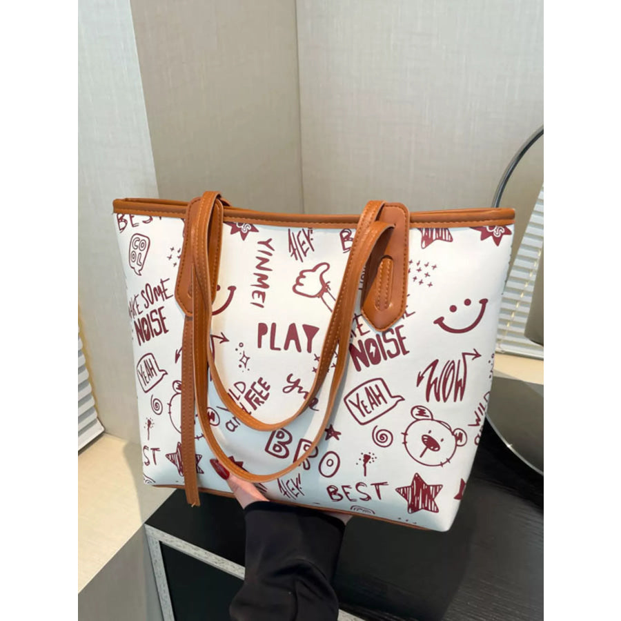 Graffiti Print Casual Tote Bag Brown / One Size Apparel and Accessories