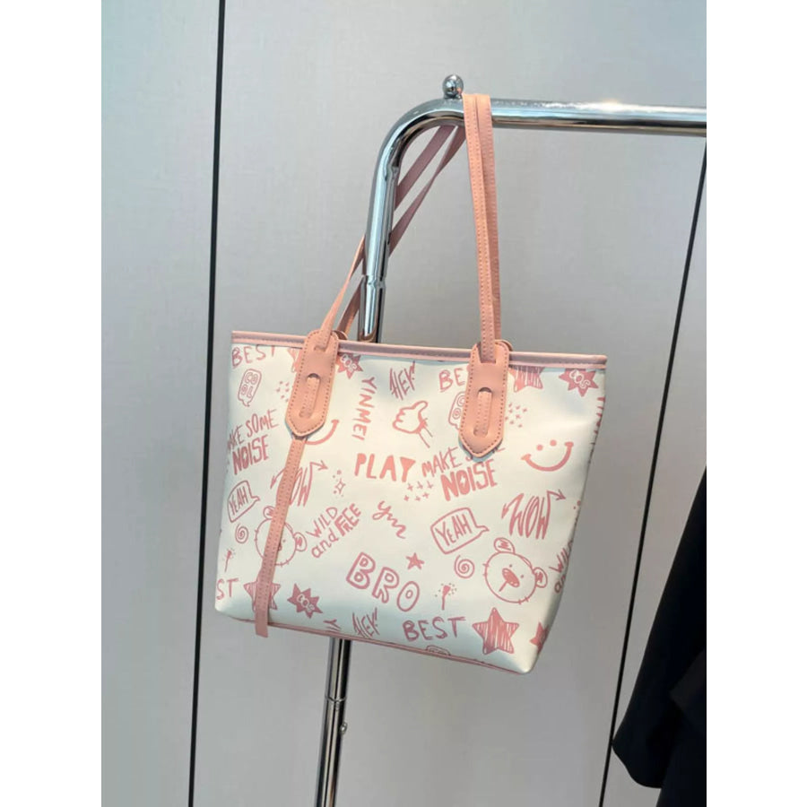 Graffiti Print Casual Tote Bag Pink / One Size Apparel and Accessories