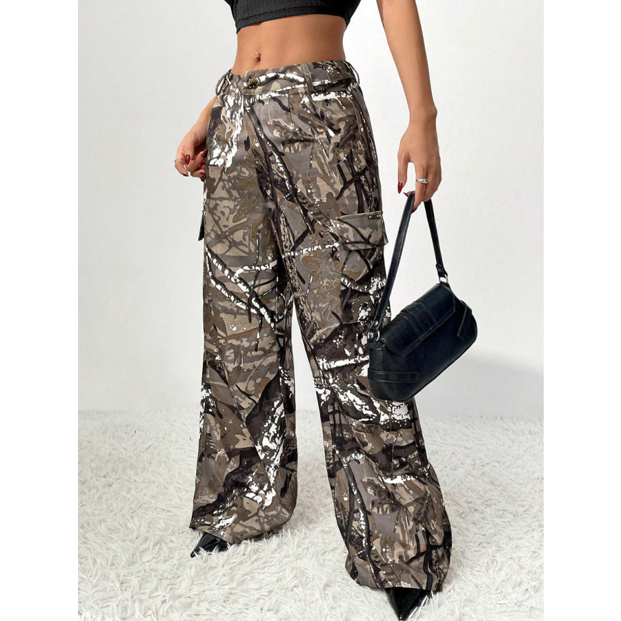 Graffiti Printed Wide Leg Cargo Pants Apparel and Accessories