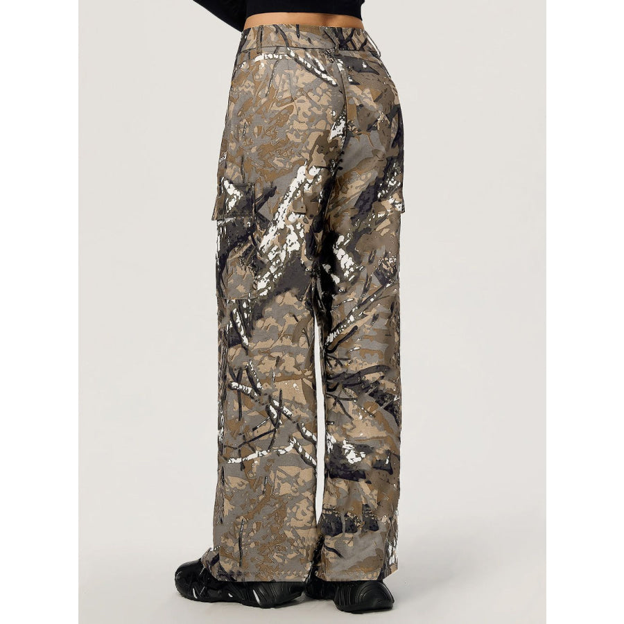 Graffiti Printed Wide Leg Cargo Pants Apparel and Accessories