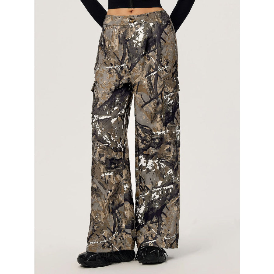 Graffiti Printed Wide Leg Cargo Pants Apparel and Accessories