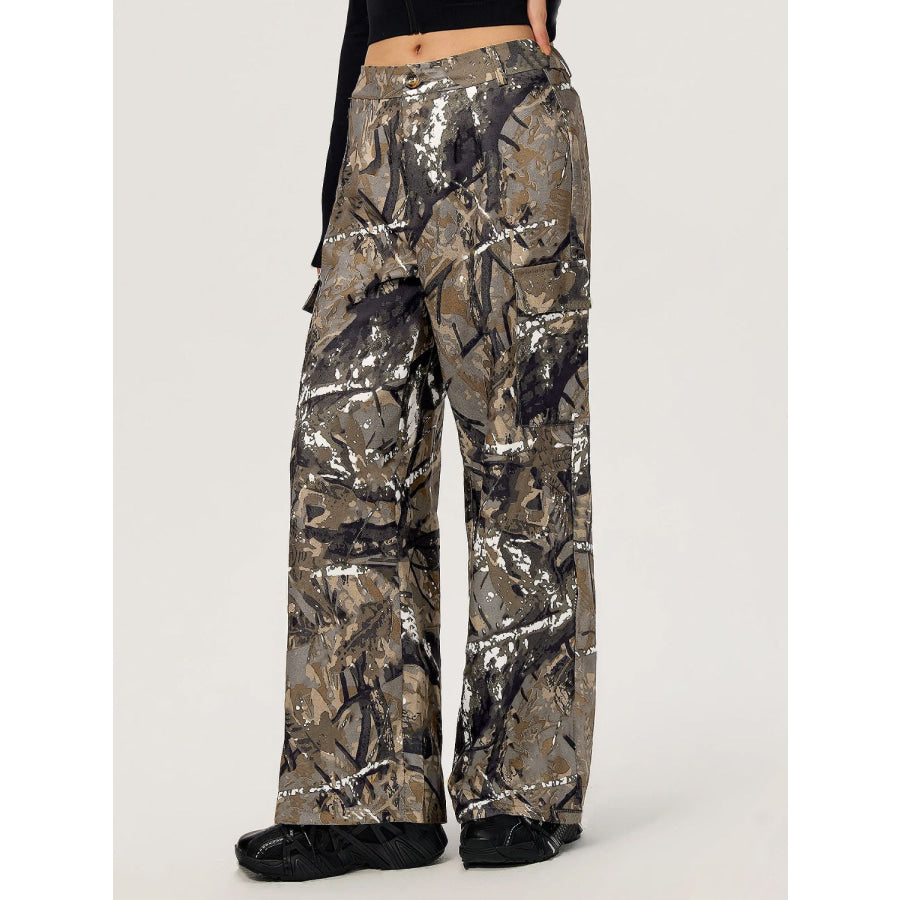 Graffiti Printed Wide Leg Cargo Pants Apparel and Accessories