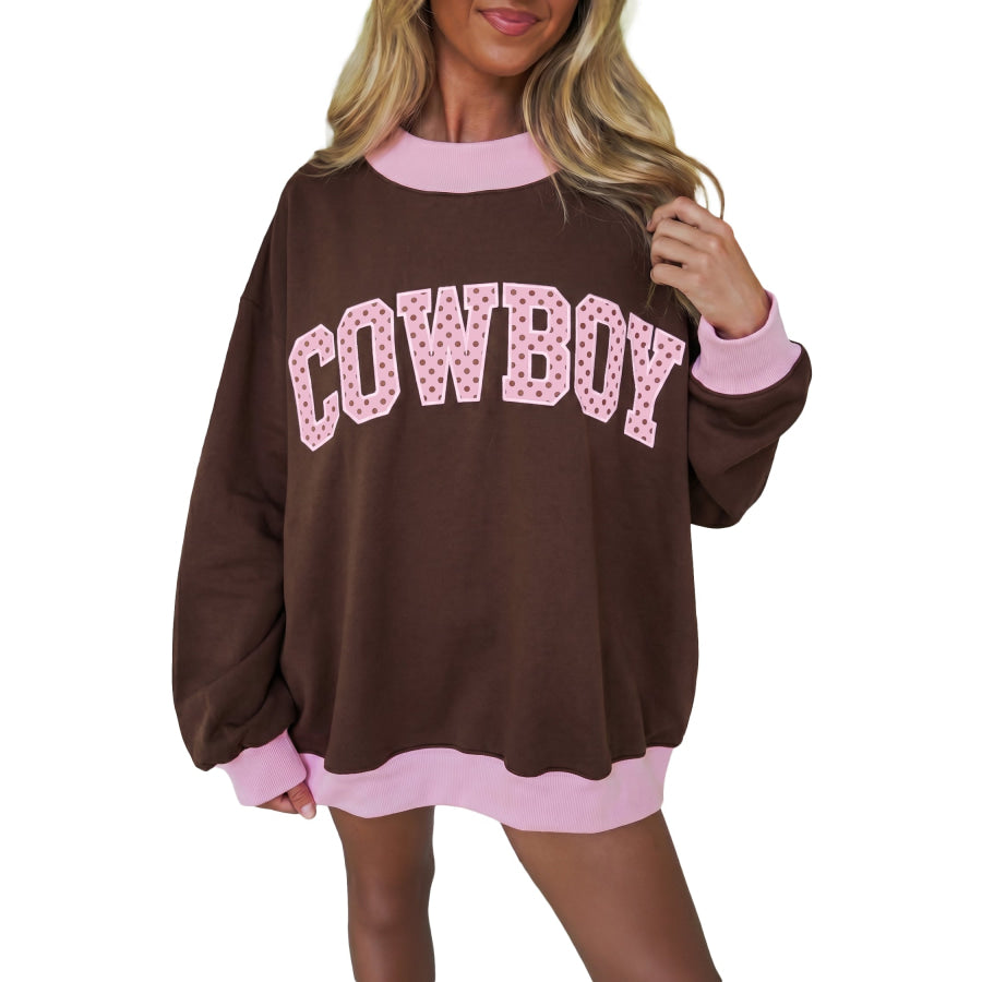 Grapefruit Orange Polka Dot Letter Graphic Colorblock Tunic Sweatshirt Tops/Sweatshirts & Hoodies