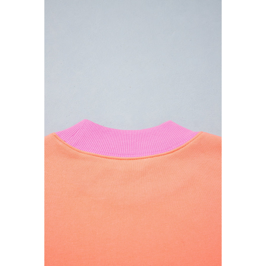 Grapefruit Orange Polka Dot Letter Graphic Colorblock Tunic Sweatshirt Tops/Sweatshirts & Hoodies