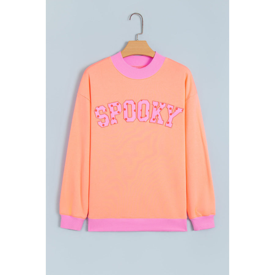 Grapefruit Orange Polka Dot Letter Graphic Colorblock Tunic Sweatshirt Tops/Sweatshirts & Hoodies