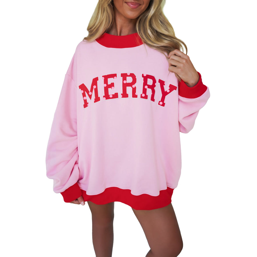 Grapefruit Orange Polka Dot Letter Graphic Colorblock Tunic Sweatshirt Tops/Sweatshirts & Hoodies