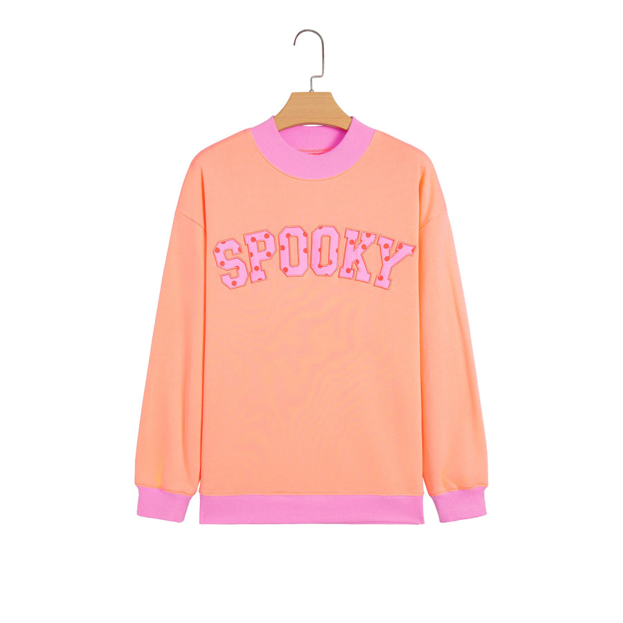Grapefruit Orange Polka Dot Letter Graphic Colorblock Tunic Sweatshirt Tops/Sweatshirts & Hoodies
