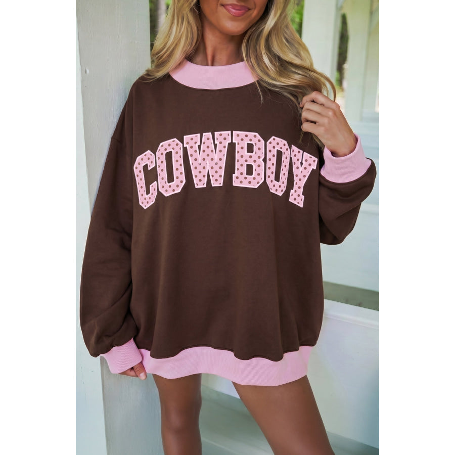Grapefruit Orange Polka Dot Letter Graphic Colorblock Tunic Sweatshirt Tops/Sweatshirts & Hoodies