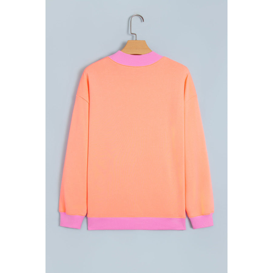 Grapefruit Orange Polka Dot Letter Graphic Colorblock Tunic Sweatshirt Tops/Sweatshirts & Hoodies